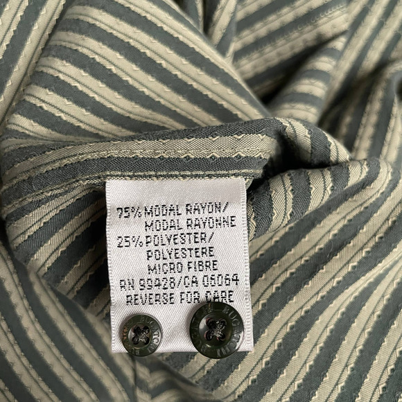 Bugatchi Button Down Collared Long Sleeve Dress Shirt Stripped Green Gray Men L - Picture 6 of 8